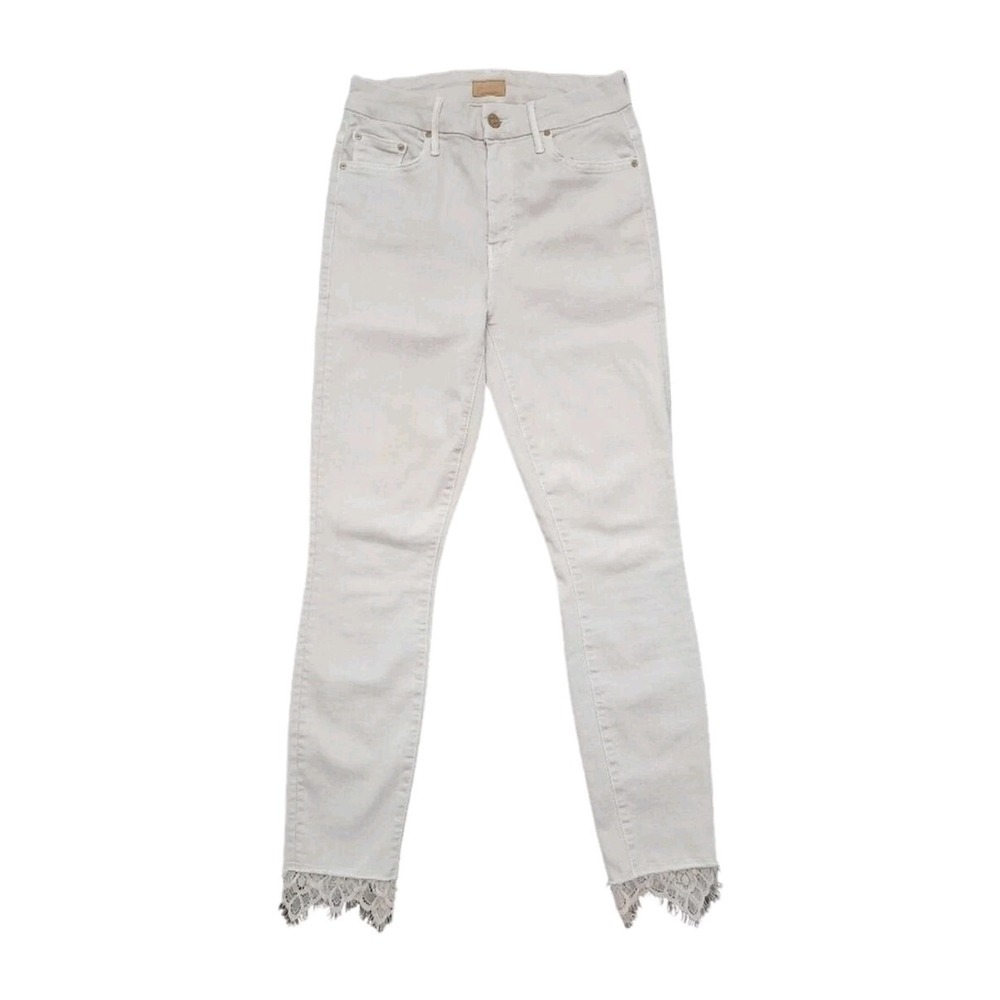 TitleMOTHER The Looker Dagger Ankle Fray Jeans Size 28 High Waist Cream Lace